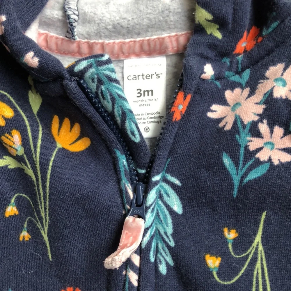 Carters Baby Girl Hooded Floral Jumpsuit, Size 3 Months